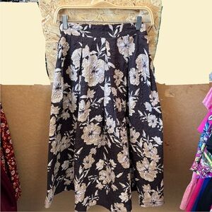 Floral A-Line Midi Skirt in Black and Cream
